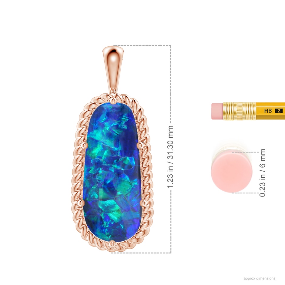 19.92x8.39x5.05mm AAAA GIA Certified Oval Black Opal Twisted Rope Pendant in 18K Rose Gold ruler