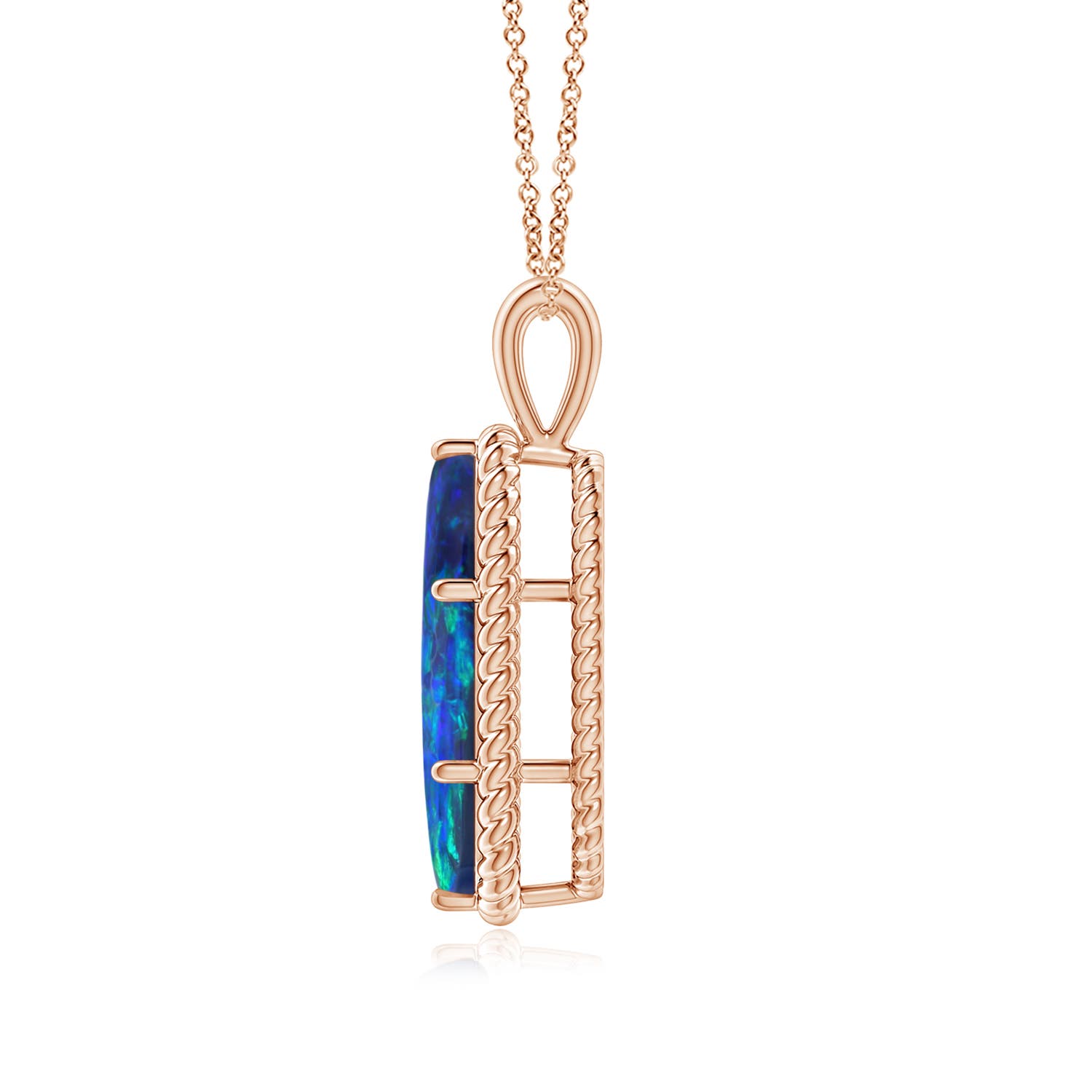 19.92x8.39x5.05mm AAAA GIA Certified Oval Black Opal Twisted Rope Pendant in Rose Gold