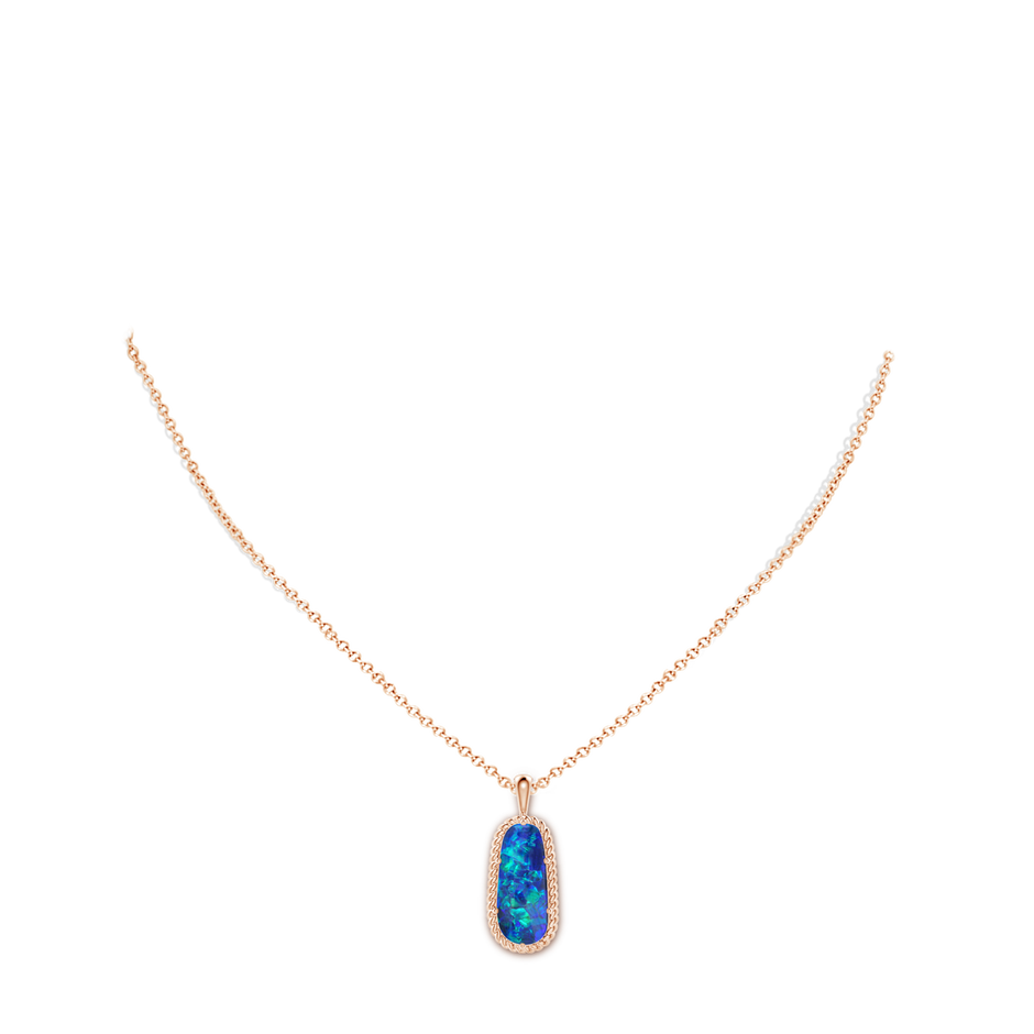 19.92x8.39x5.05mm AAAA GIA Certified Oval Black Opal Twisted Rope Pendant in Rose Gold pen