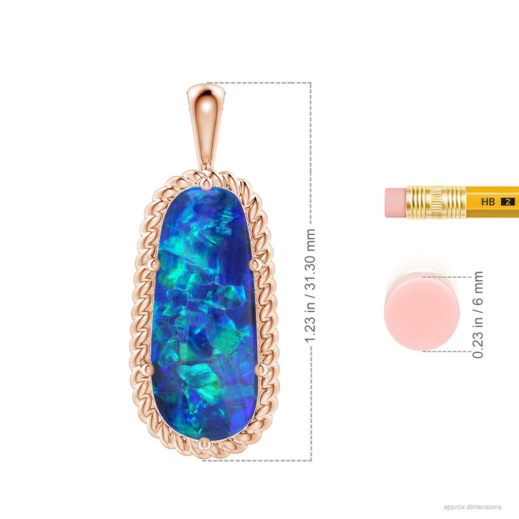 19.92x8.39x5.05mm AAAA GIA Certified Oval Black Opal Twisted Rope Pendant in Rose Gold ruler