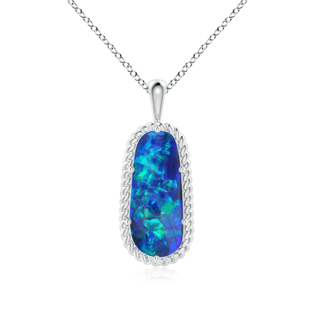 19.92x8.39x5.05mm AAAA GIA Certified Oval Black Opal Twisted Rope Pendant in White Gold