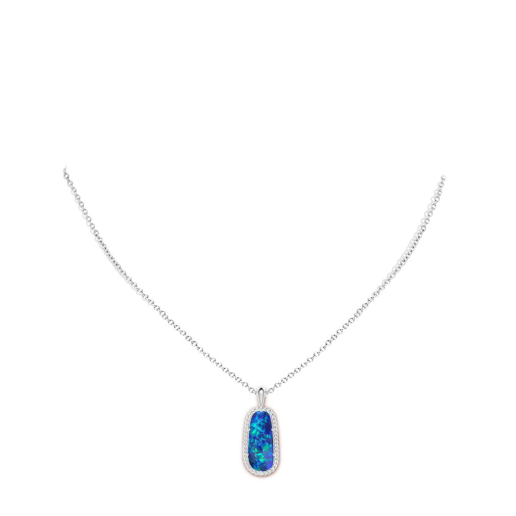 19.92x8.39x5.05mm AAAA GIA Certified Oval Black Opal Twisted Rope Pendant in White Gold pen