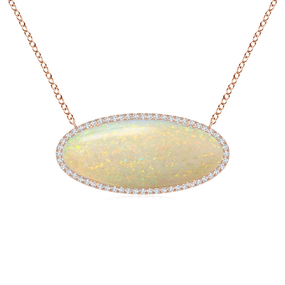 34.95x14.89x5.98mm AAAA Classic GIA Certified Oval Opal East-West Necklace With Halo in 10K Rose Gold 