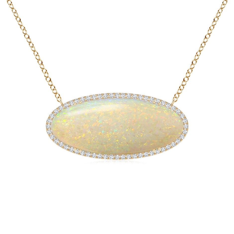 34.95x14.89x5.98mm AAAA Classic GIA Certified Oval Opal East-West Necklace With Halo in Yellow Gold 
