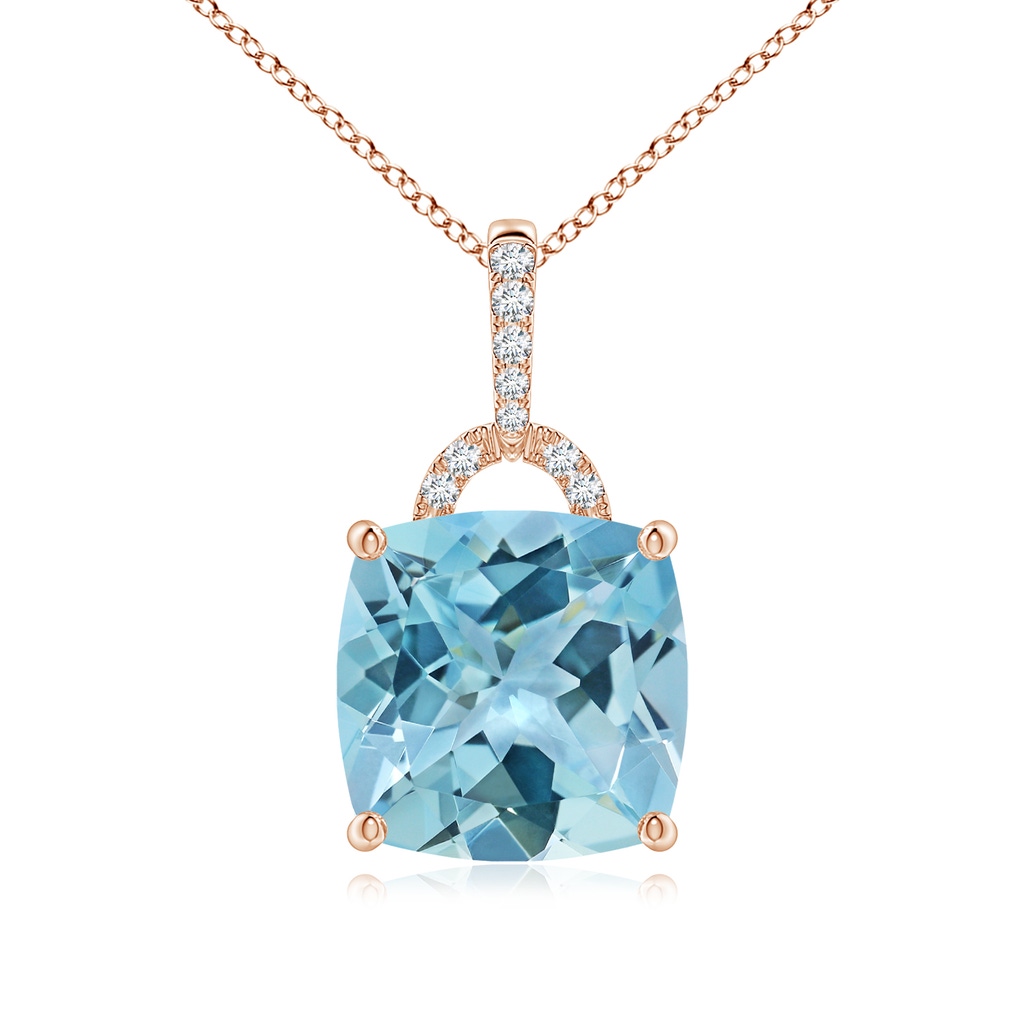 12.07x12.06x7.18mm AAA Classic GIA Certified Cushion Sky Blue Topaz Dangling Solitaire Pendant in Rose Gold