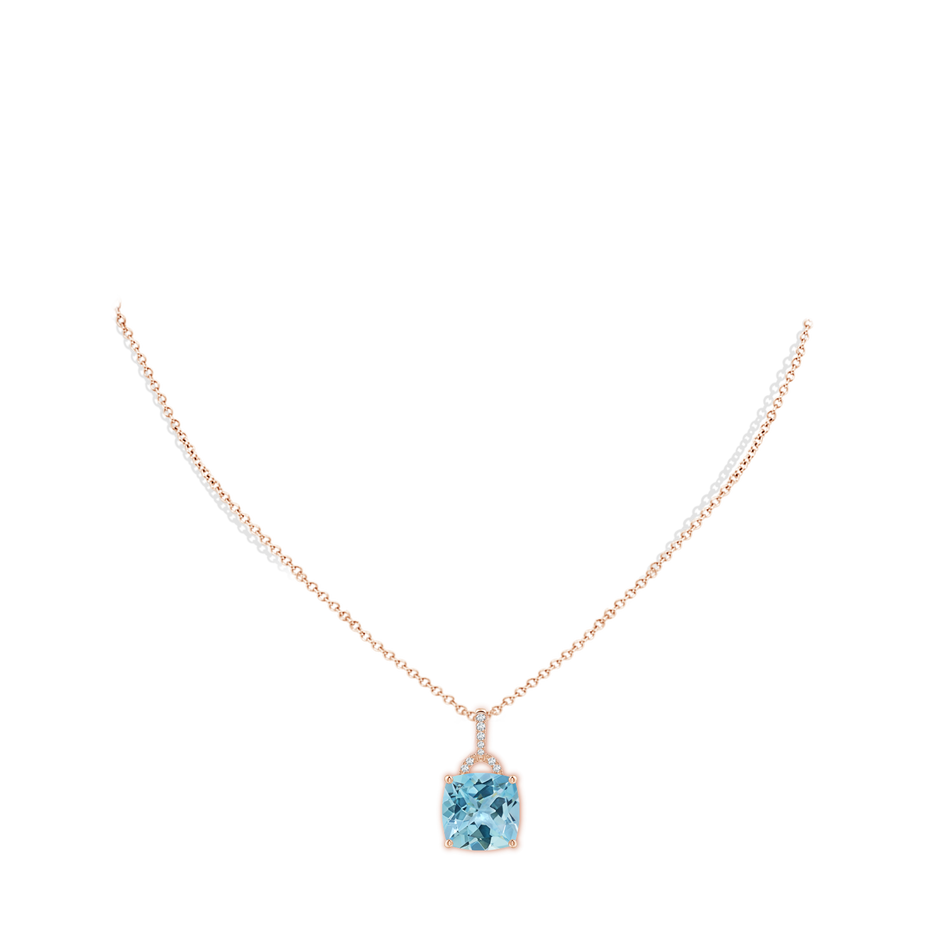 12.07x12.06x7.18mm AAA Classic GIA Certified Cushion Sky Blue Topaz Dangling Solitaire Pendant in Rose Gold pen