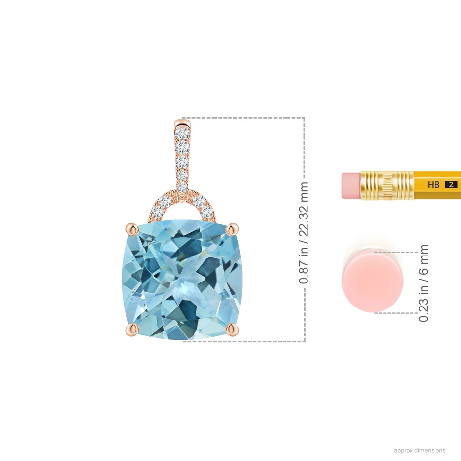 12.07x12.06x7.18mm AAA Classic GIA Certified Cushion Sky Blue Topaz Dangling Solitaire Pendant in Rose Gold ruler