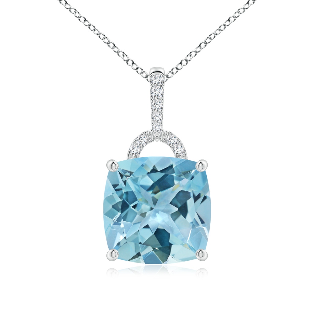 12.07x12.06x7.18mm AAA Classic GIA Certified Cushion Sky Blue Topaz Dangling Solitaire Pendant in White Gold