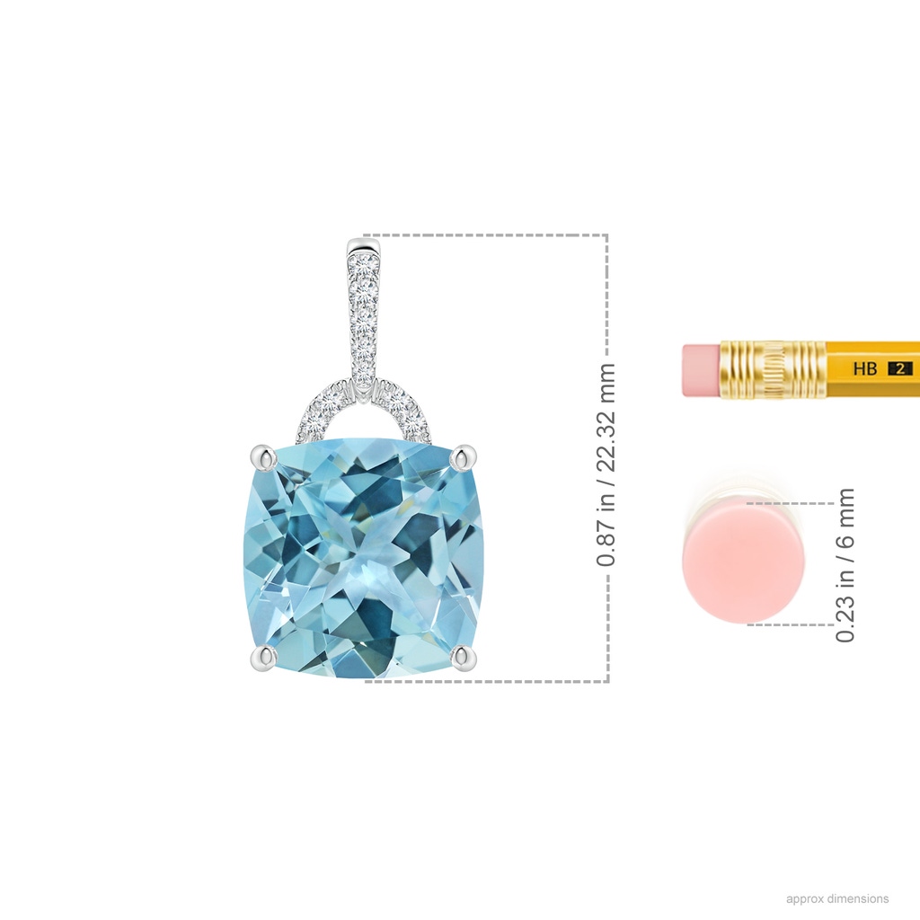 12.07x12.06x7.18mm AAA Classic GIA Certified Cushion Sky Blue Topaz Dangling Solitaire Pendant in White Gold ruler