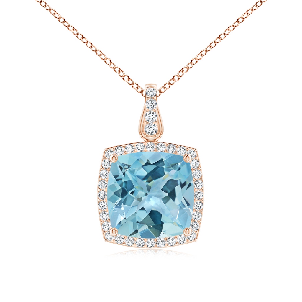 12.07x12.06x7.18mm AAA Classic GIA Certified Cushion Sky Blue Topaz Dangling Pendant With Diamond Halo in Rose Gold