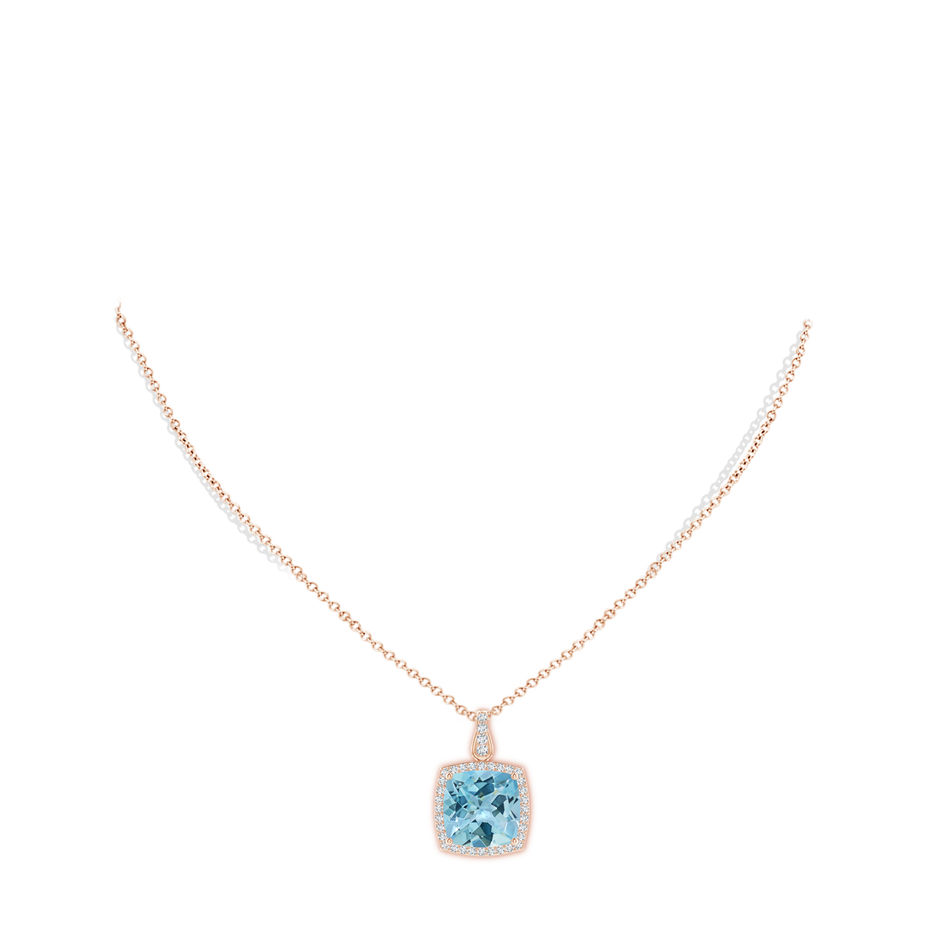 12.07x12.06x7.18mm AAA Classic GIA Certified Cushion Sky Blue Topaz Dangling Pendant With Diamond Halo in Rose Gold pen