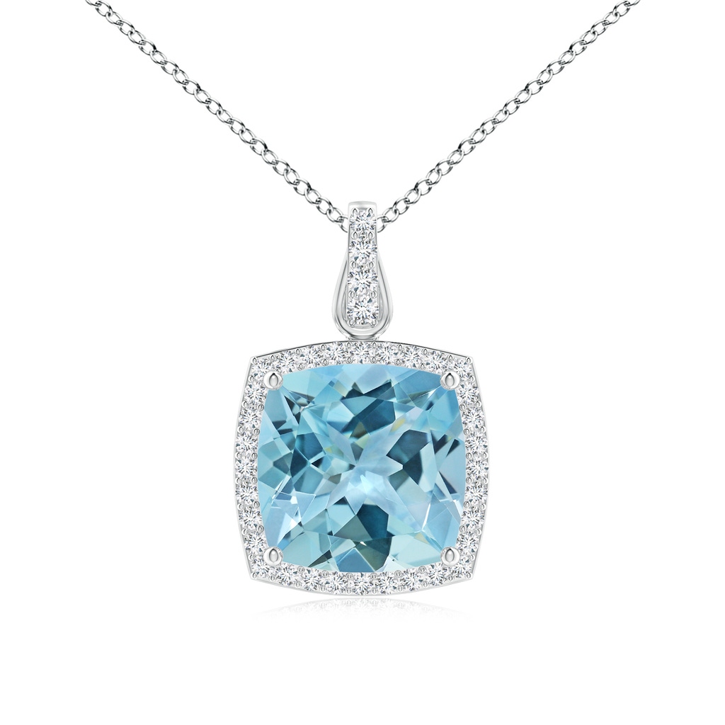 12.07x12.06x7.18mm AAA Classic GIA Certified Cushion Sky Blue Topaz Dangling Pendant With Diamond Halo in White Gold