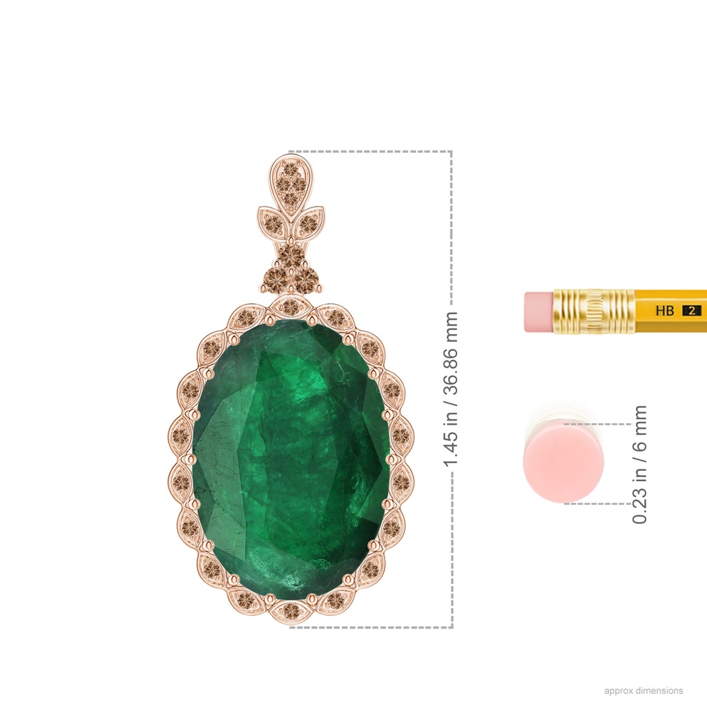 20.38x14.37x8.76mm A Classic GIA Certified Oval Emerald Dangling Pendant With Diamond Halo in Rose Gold ruler