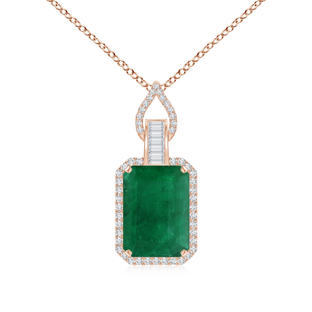 16.92x12.42x10.75mm A Art Deco-Inspired GIA Certified Emerald-Cut Emerald Dangling Halo Pendant in Rose Gold
