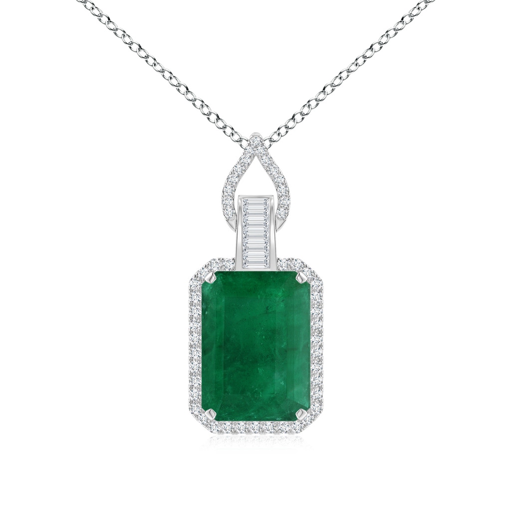16.92x12.42x10.75mm A Art Deco-Inspired GIA Certified Emerald-Cut Emerald Dangling Halo Pendant in White Gold
