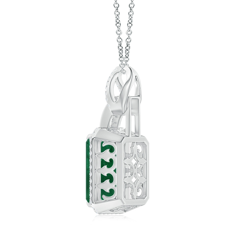 16.92x12.42x10.75mm A Art Deco-Inspired GIA Certified Emerald-Cut Emerald Dangling Halo Pendant in White Gold Side 399