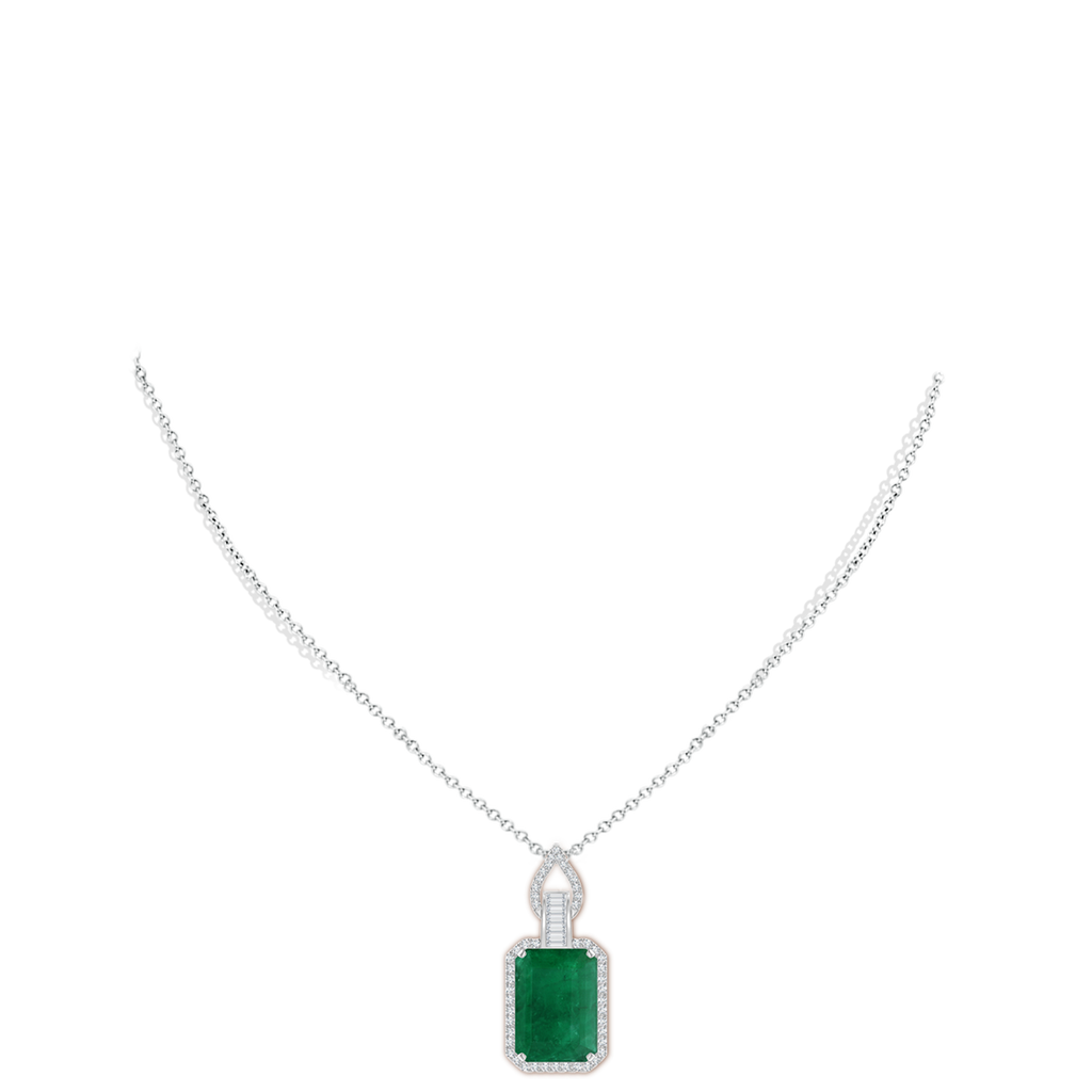 16.92x12.42x10.75mm A Art Deco-Inspired GIA Certified Emerald-Cut Emerald Dangling Halo Pendant in White Gold pen
