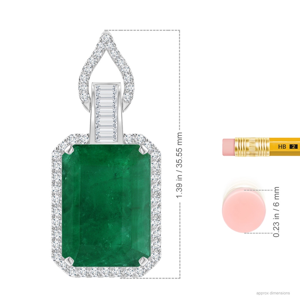 16.92x12.42x10.75mm A Art Deco-Inspired GIA Certified Emerald-Cut Emerald Dangling Halo Pendant in White Gold ruler