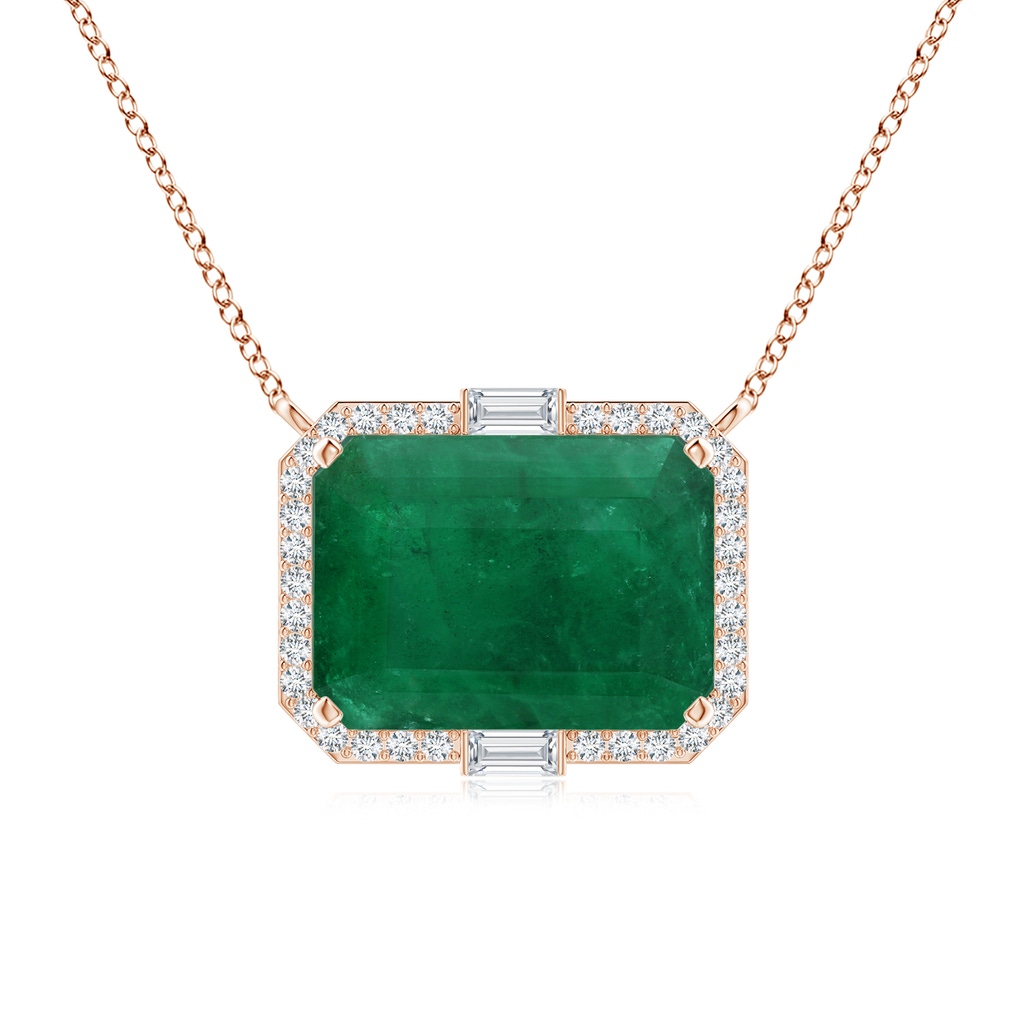 16.92x12.42x10.75mm A Art Deco-Inspired GIA Certified East-West Emerald-Cut Emerald Halo Pendant in Rose Gold