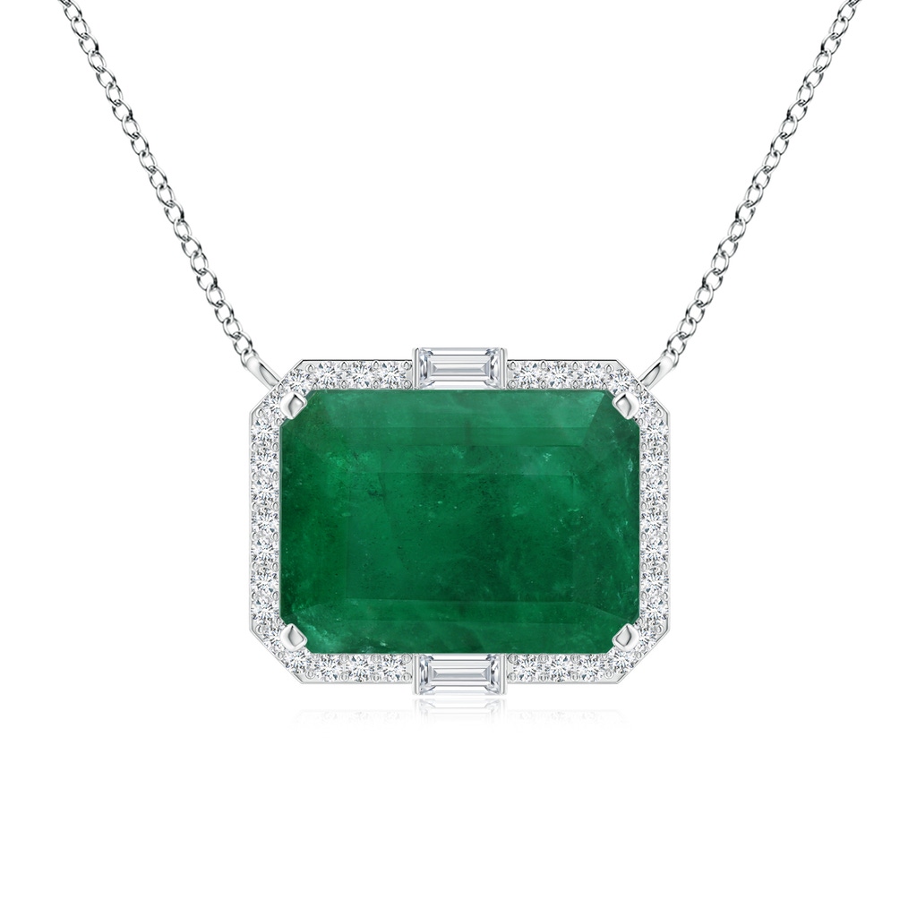 16.92x12.42x10.75mm A Art Deco-Inspired GIA Certified East-West Emerald-Cut Emerald Halo Pendant in White Gold 