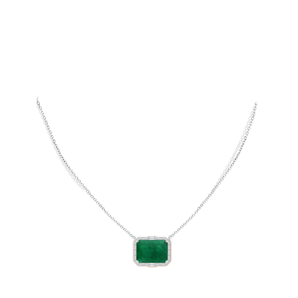 16.92x12.42x10.75mm A Art Deco-Inspired GIA Certified East-West Emerald-Cut Emerald Halo Pendant in White Gold pen