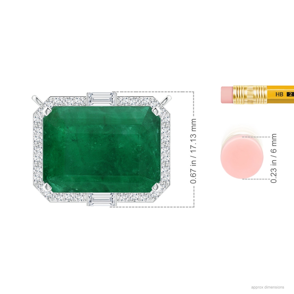 16.92x12.42x10.75mm A Art Deco-Inspired GIA Certified East-West Emerald-Cut Emerald Halo Pendant in White Gold ruler