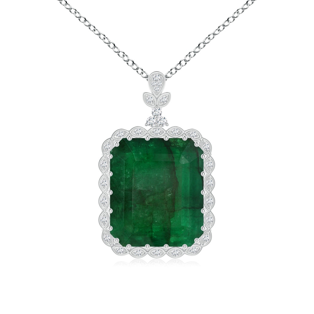 21.24x18.27x12.26mm A Vintage-Inspired GIA Certified Emerald-Cut Emerald Halo Pendant in 18K White Gold 