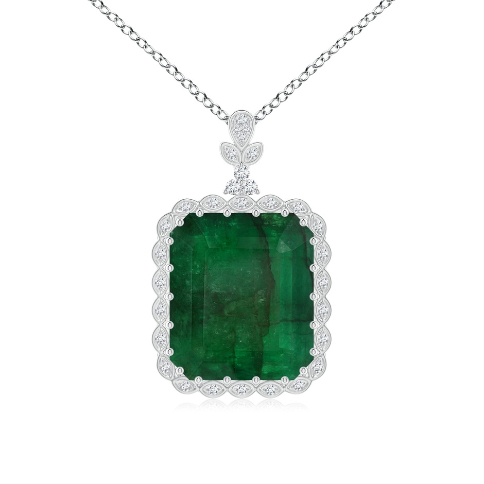 21.24x18.27x12.26mm A Vintage-Inspired GIA Certified Emerald-Cut Emerald Halo Pendant in 18K White Gold 