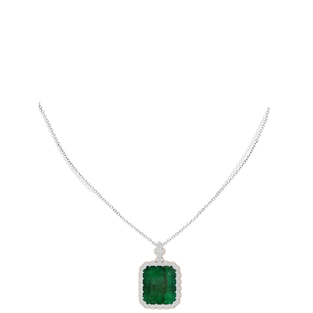 21.24x18.27x12.26mm A Vintage-Inspired GIA Certified Emerald-Cut Emerald Halo Pendant in 18K White Gold pen