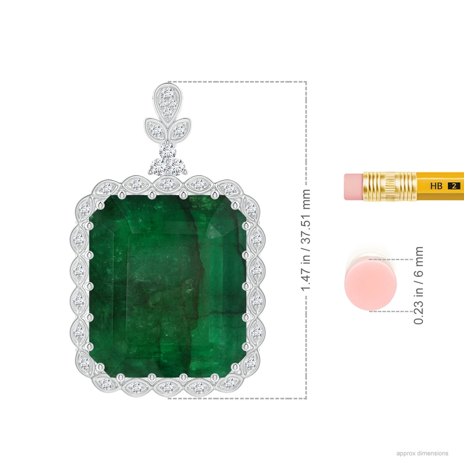 21.24x18.27x12.26mm A Vintage-Inspired GIA Certified Emerald-Cut Emerald Halo Pendant in 18K White Gold ruler