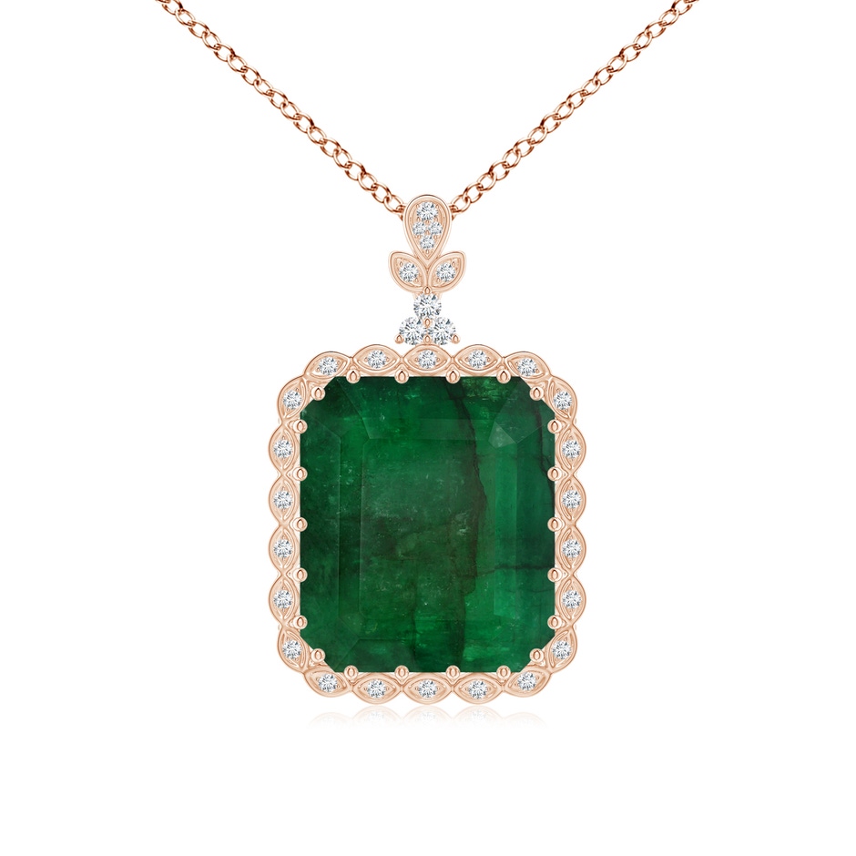 21.24x18.27x12.26mm A Vintage-Inspired GIA Certified Emerald-Cut Emerald Halo Pendant in 9K Rose Gold 
