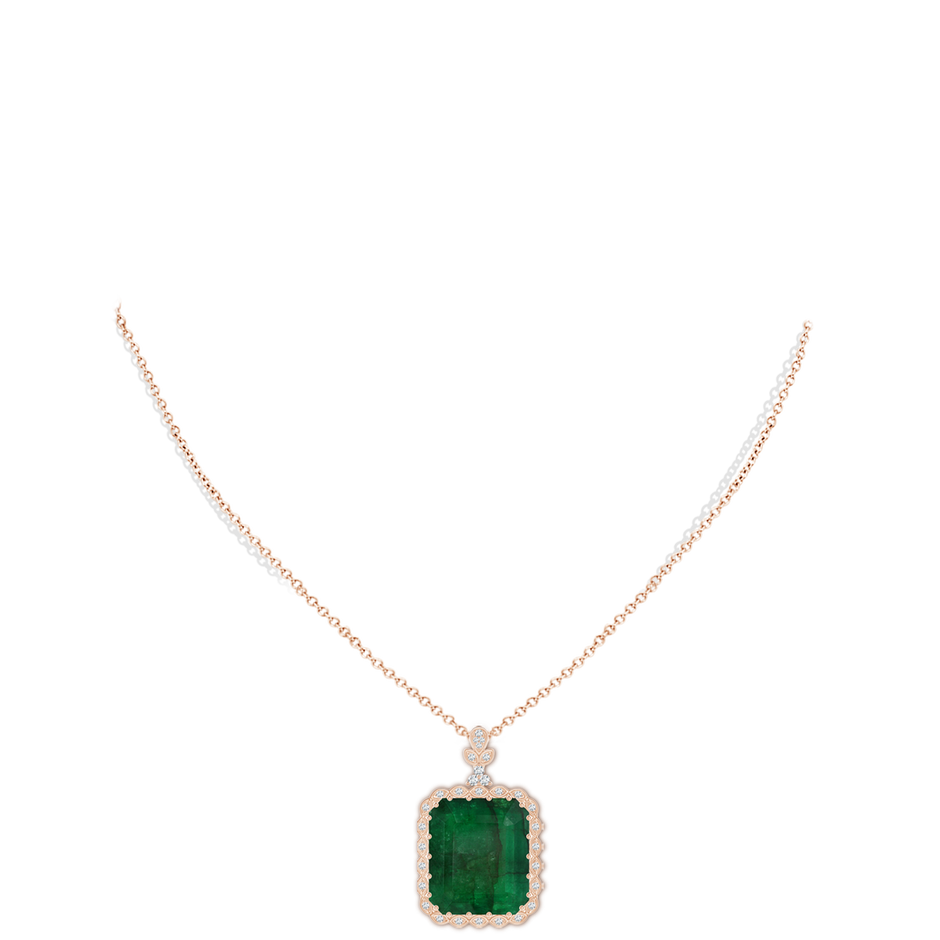 21.24x18.27x12.26mm A Vintage-Inspired GIA Certified Emerald-Cut Emerald Halo Pendant in 9K Rose Gold pen