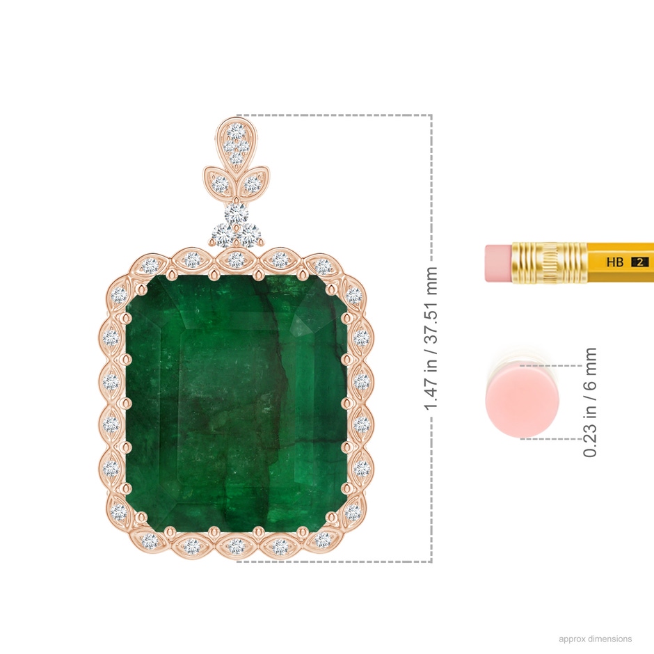 21.24x18.27x12.26mm A Vintage-Inspired GIA Certified Emerald-Cut Emerald Halo Pendant in Rose Gold ruler