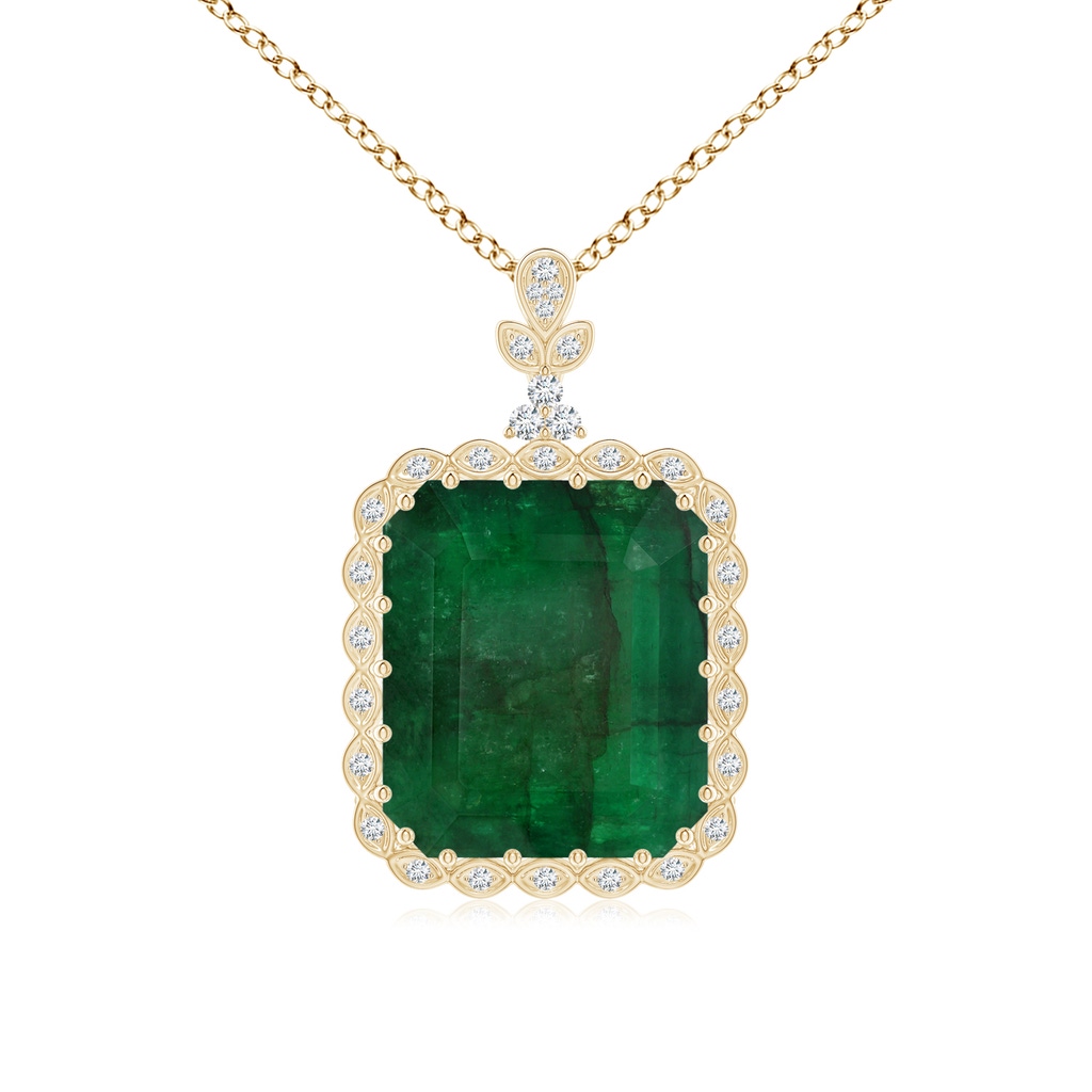 21.24x18.27x12.26mm A Vintage-Inspired GIA Certified Emerald-Cut Emerald Halo Pendant in Yellow Gold