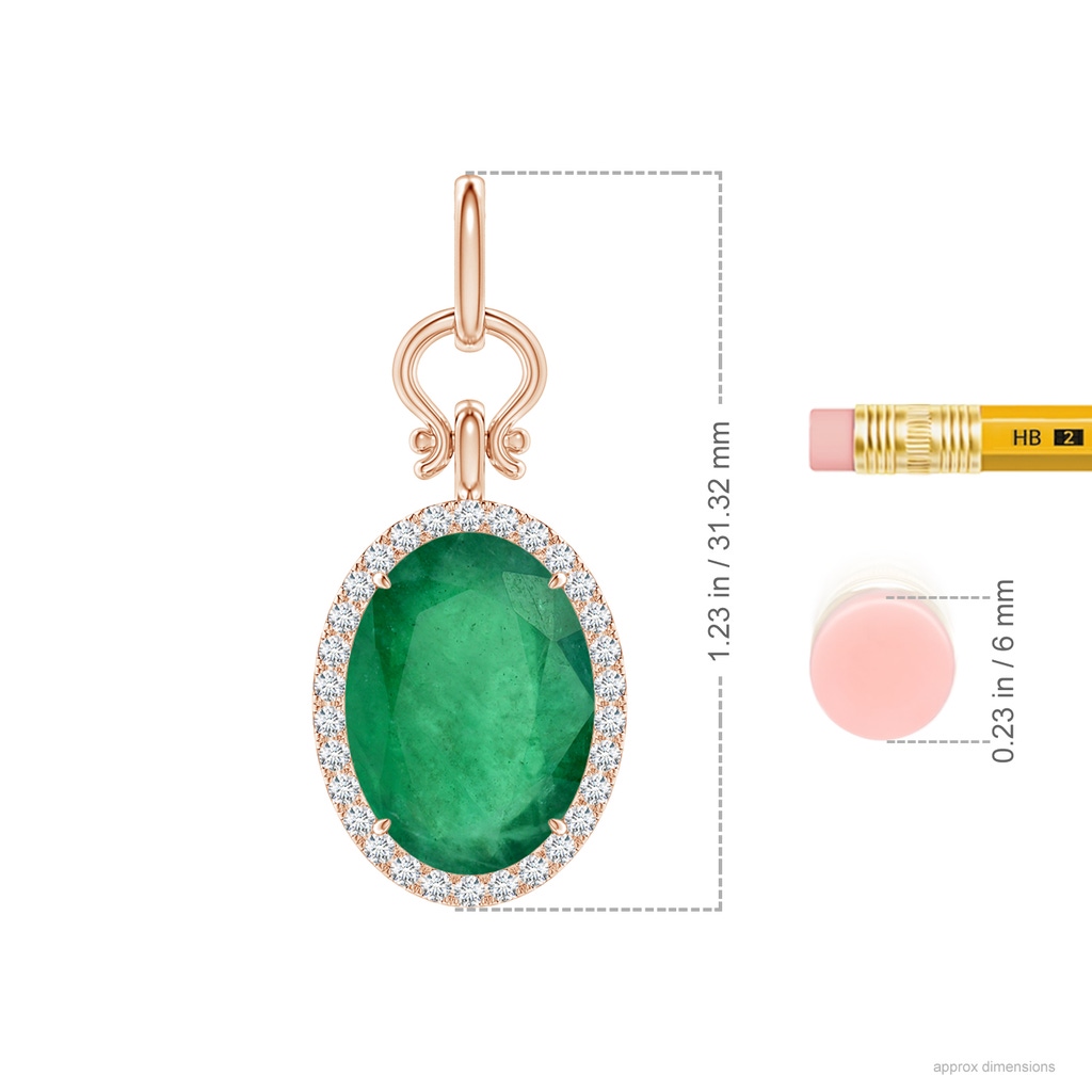 14.78x10.74x5.36mm A Classic GIA Certified Oval Emerald Halo Pendant in Rose Gold ruler