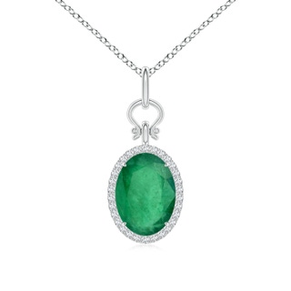 14.78x10.74x5.36mm A Classic GIA Certified Oval Emerald Halo Pendant in White Gold