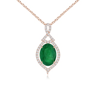 13.16x9.69x5.86mm AA GIA Certified Oval Emerald Pendant With Diamond Halo in 18K Rose Gold