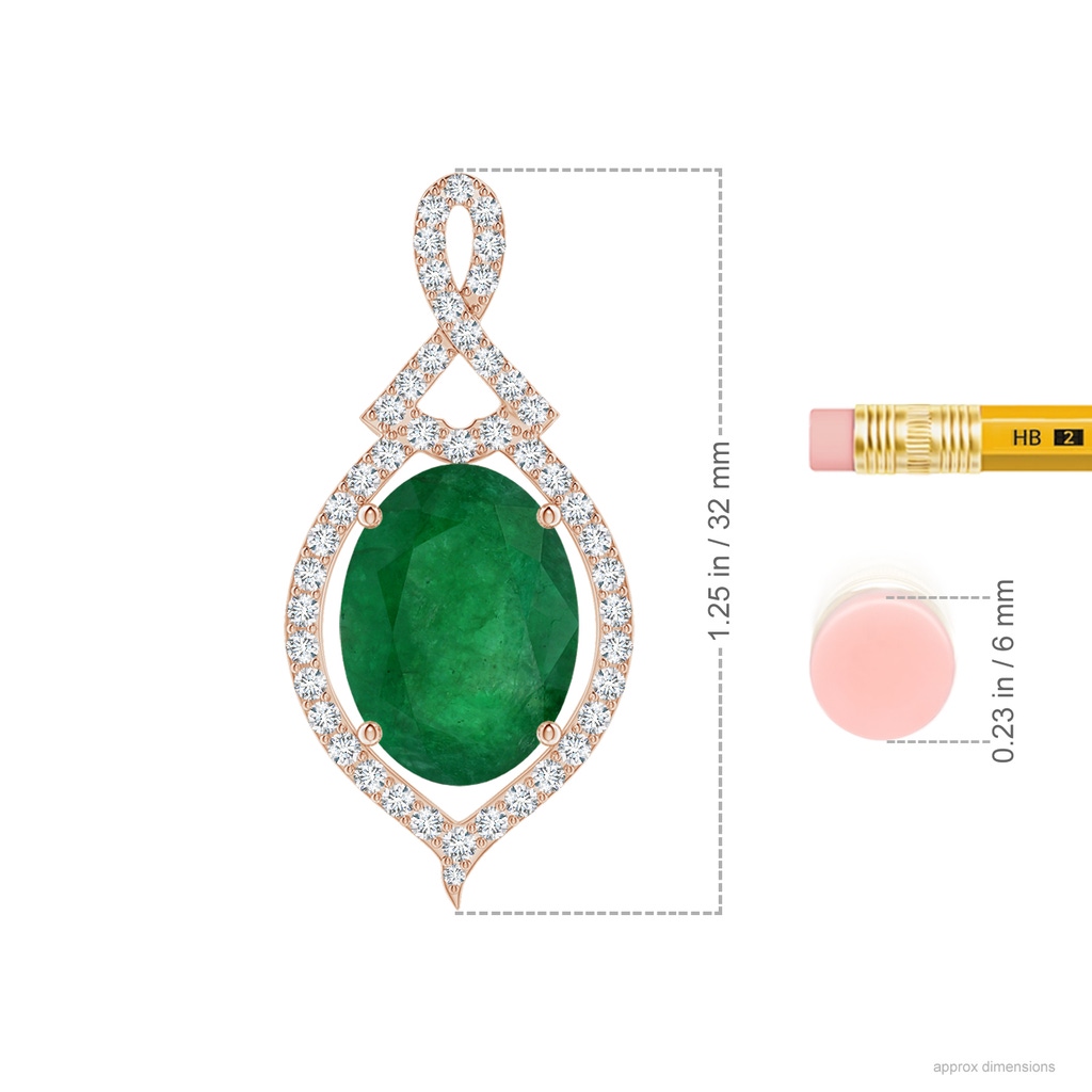 13.16x9.69x5.86mm AA GIA Certified Oval Emerald Pendant With Diamond Halo in Rose Gold ruler