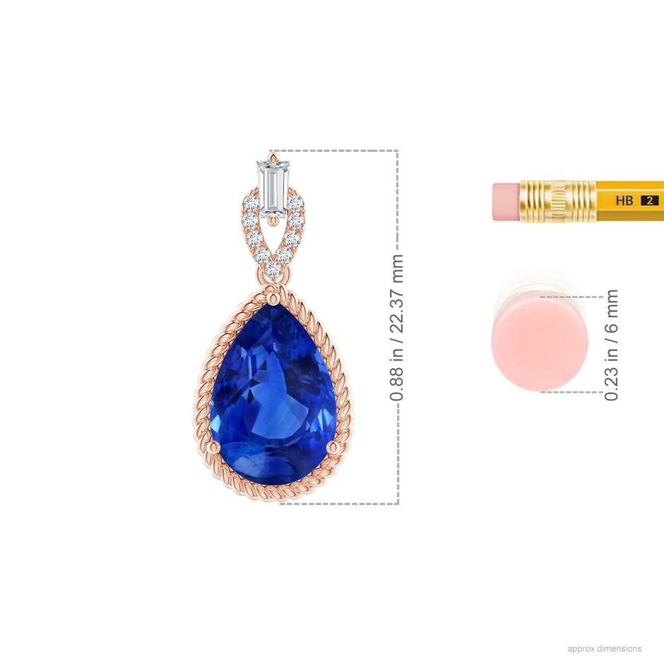 11.29x7.73x6.17mm AAA Classic GIA Certified Pear-Shaped Blue Sapphire Solitaire Pendant in 18K Rose Gold ruler