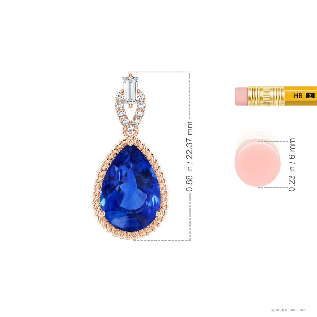 11.29x7.73x6.17mm AAA Classic GIA Certified Pear-Shaped Blue Sapphire Solitaire Pendant in Rose Gold ruler