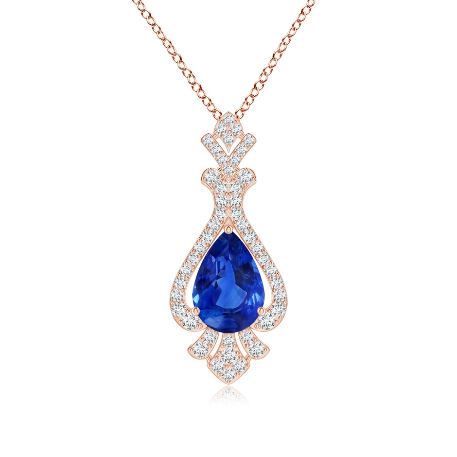 11.29x7.73x6.17mm AAA Classic GIA Certified Pear-Shaped Blue Sapphire Pendant With Diamond Halo in 18K Rose Gold 