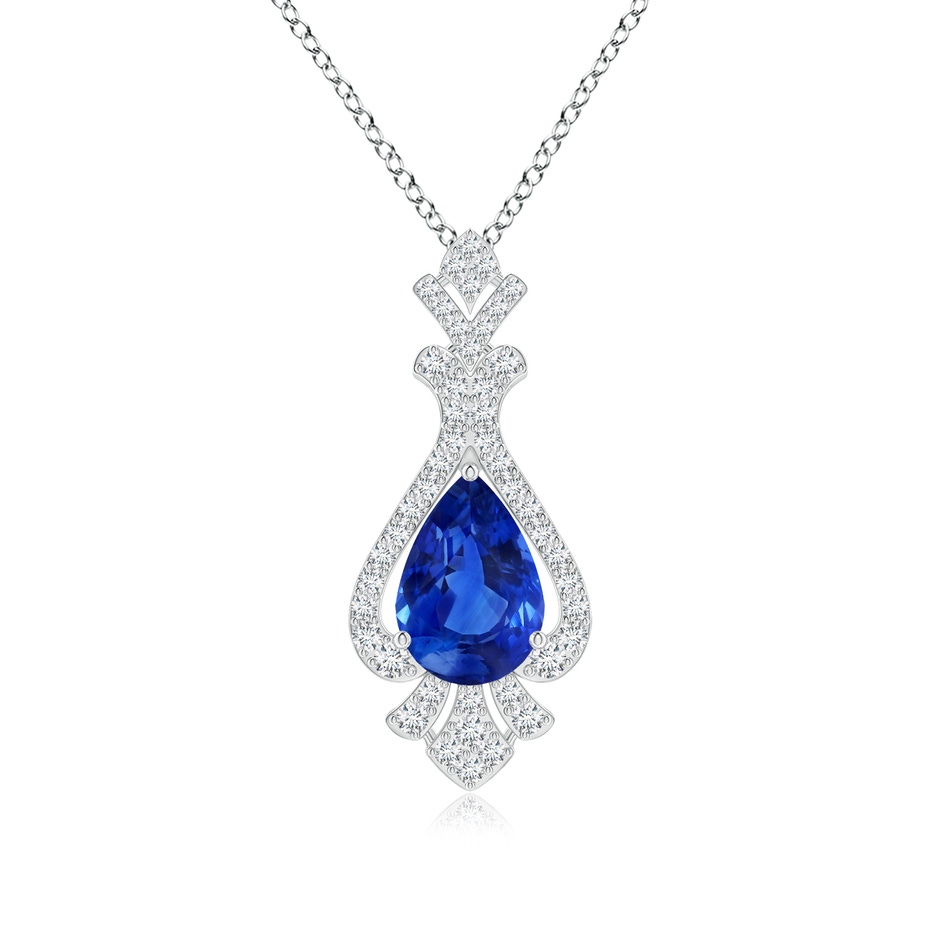 11.29x7.73x6.17mm AAA Classic GIA Certified Pear-Shaped Blue Sapphire Pendant With Diamond Halo in 18K White Gold 