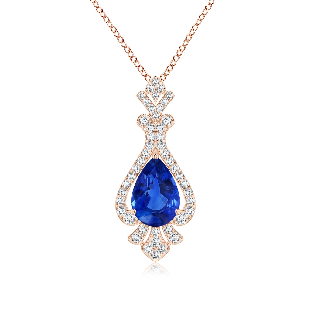 11.29x7.73x6.17mm AAA Classic GIA Certified Pear-Shaped Blue Sapphire Pendant With Diamond Halo in Rose Gold