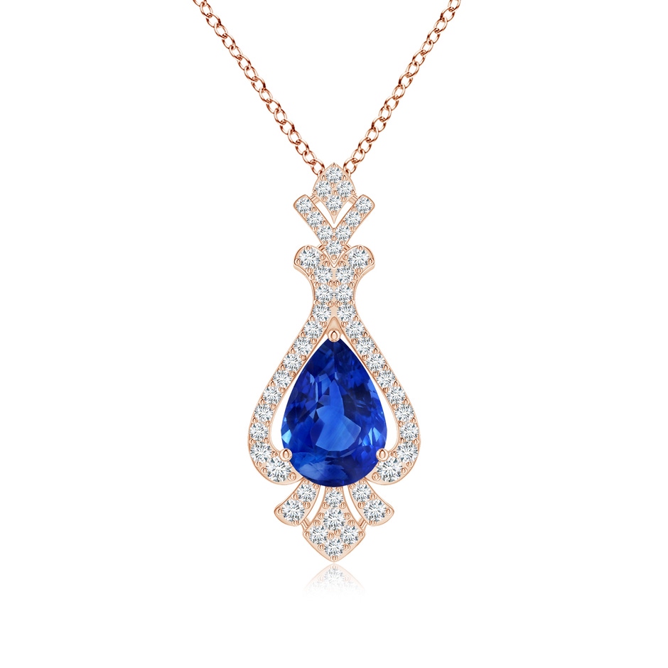 11.29x7.73x6.17mm AAA Classic GIA Certified Pear-Shaped Blue Sapphire Pendant With Diamond Halo in Rose Gold 