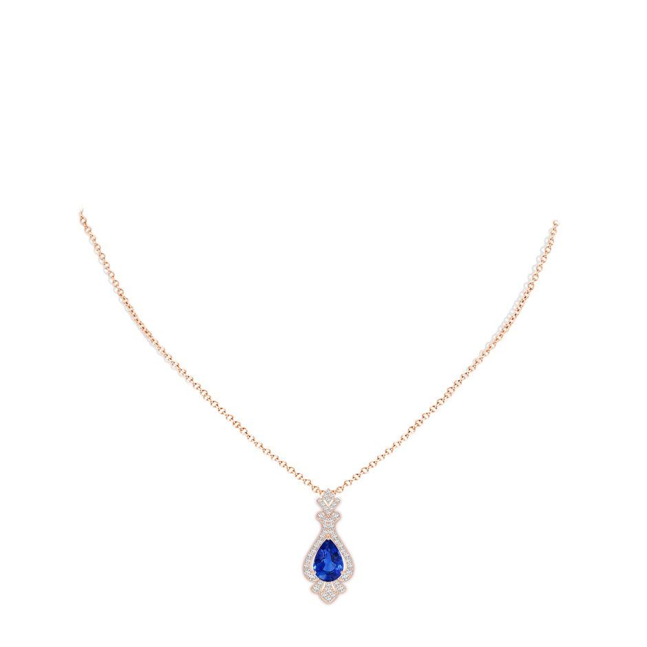 11.29x7.73x6.17mm AAA Classic GIA Certified Pear-Shaped Blue Sapphire Pendant With Diamond Halo in Rose Gold pen