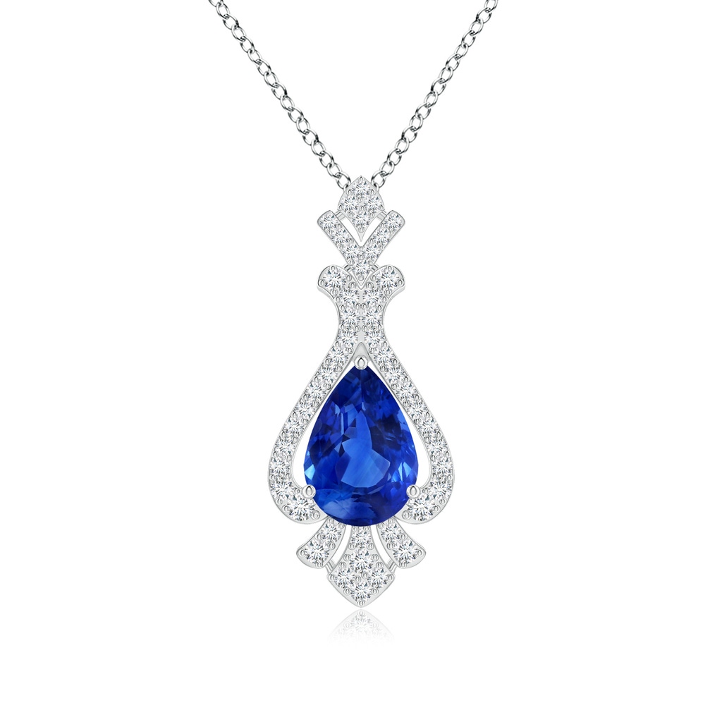 11.29x7.73x6.17mm AAA Classic GIA Certified Pear-Shaped Blue Sapphire Pendant With Diamond Halo in White Gold