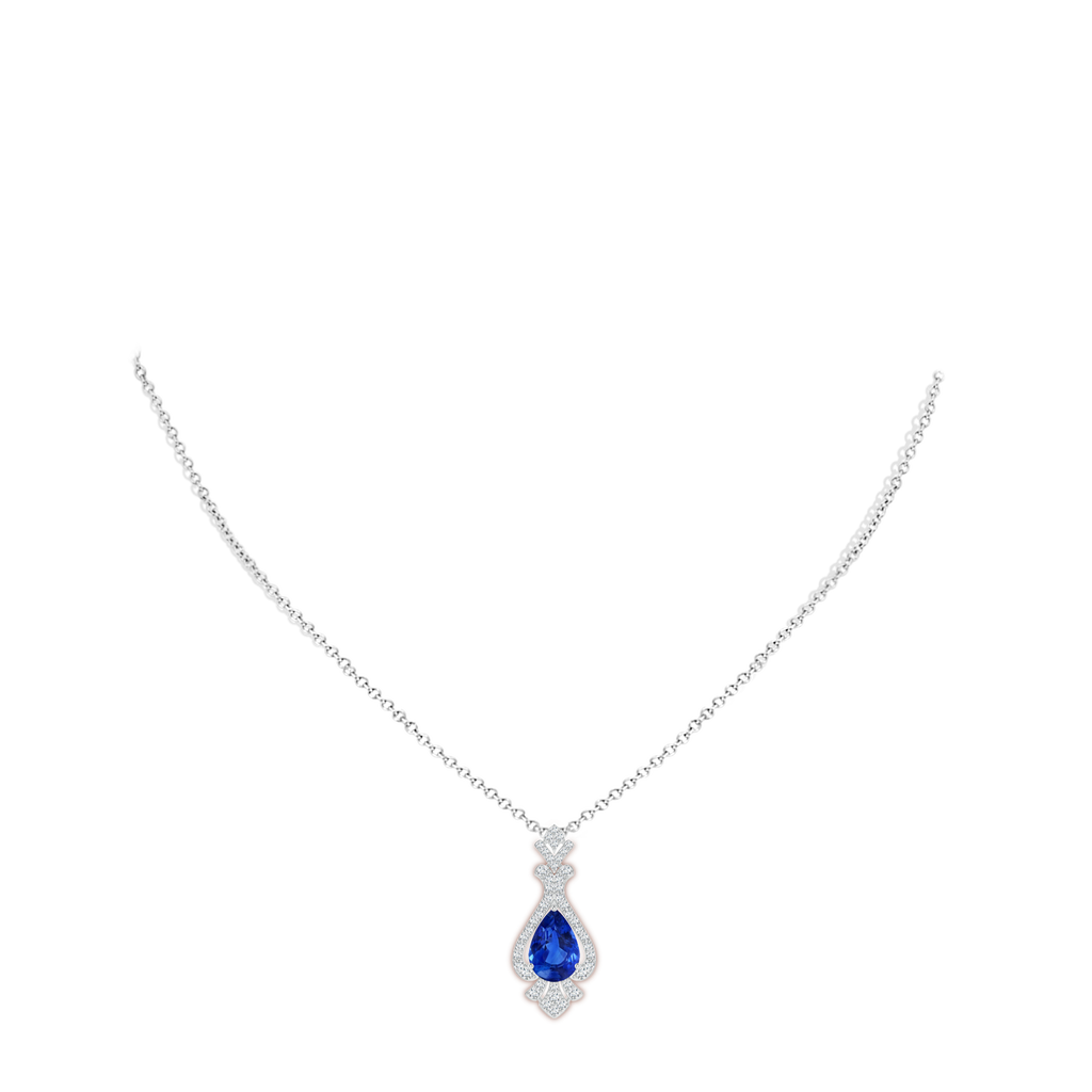 11.29x7.73x6.17mm AAA Classic GIA Certified Pear-Shaped Blue Sapphire Pendant With Diamond Halo in White Gold pen
