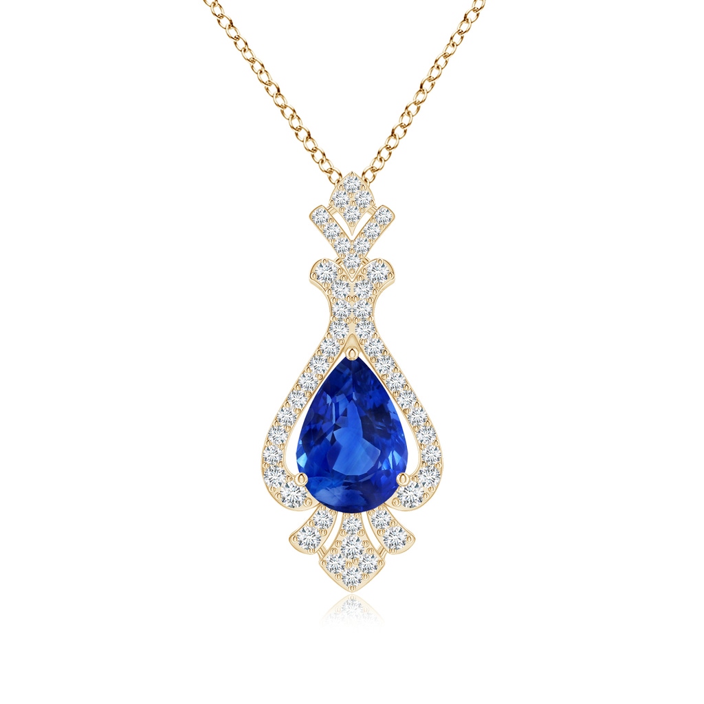 11.29x7.73x6.17mm AAA Classic GIA Certified Pear-Shaped Blue Sapphire Pendant With Diamond Halo in Yellow Gold