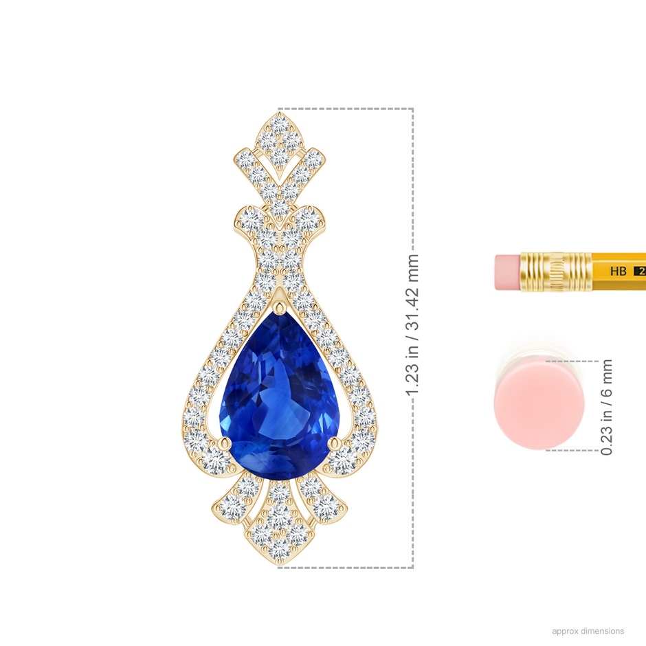 11.29x7.73x6.17mm AAA Classic GIA Certified Pear-Shaped Blue Sapphire Pendant With Diamond Halo in Yellow Gold ruler