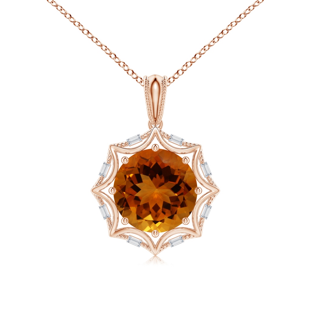 12.12x12.09x8.03mm AAA Vintage-Inspired GIA Certified Round Citrine Star Solitaire Pendant in Rose Gold